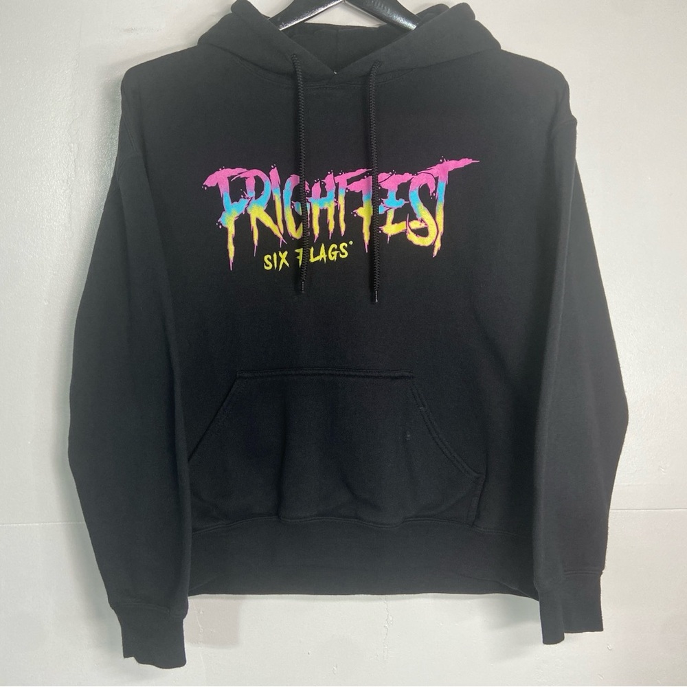 Six Flags Fright Fest Hoodie Sweater Mens Large Horror Clown Halloween Pullover